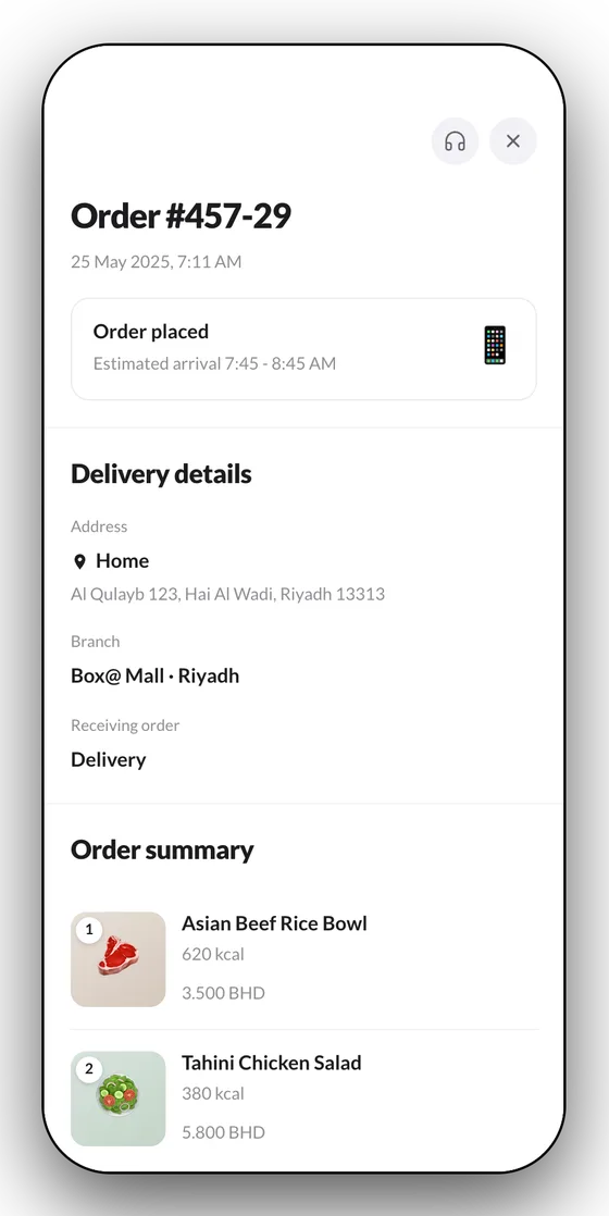 Order tracking screen